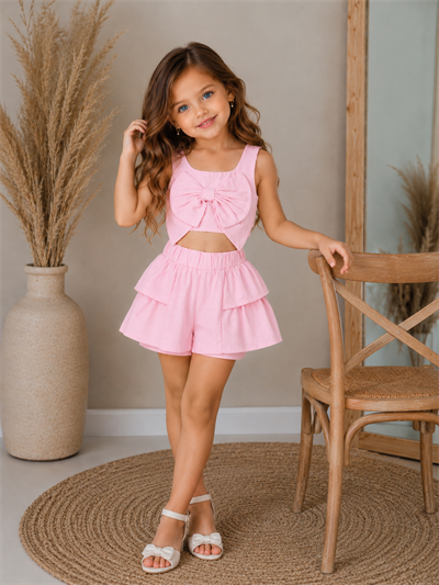 Summer Breeze Keten Şortlu Takım - Soft Pembe (2-8yaş)