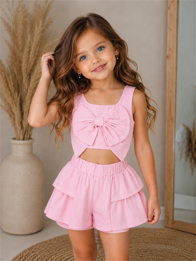 Summer Breeze Keten Şortlu Takım - Soft Pembe (2-8yaş)