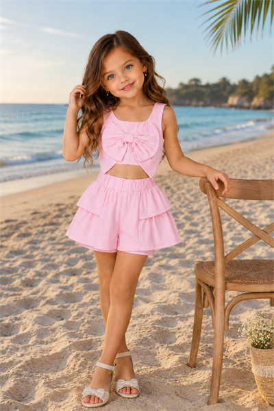 Summer Breeze Keten Şortlu Takım - Soft Pembe (2-8yaş)