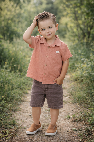 Sunny Cute Gömlek Şort2 li Takım - Kiremit (1.5-5yaş)Mi 