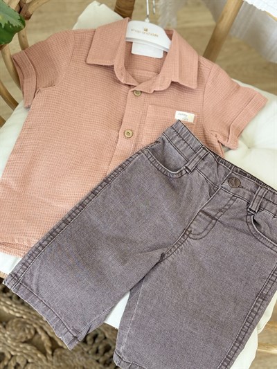 Sunny Cute Gömlek Şort2 li Takım - Kiremit (1.5-5yaş)Mi 