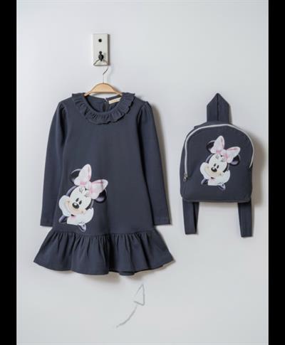 Sweat Mause Çantalı Elbise-İndigo (6yaş-9yaş)