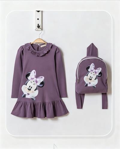 Sweat Mause Çantalı Elbise-Mürdüm (6yaş-9yaş)