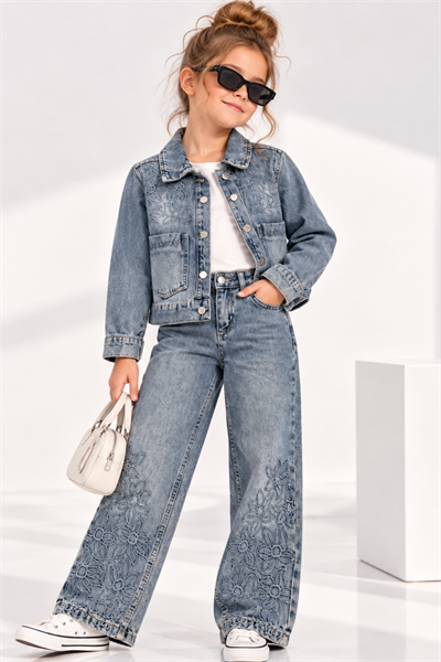 Tasarım Violet Denim Takım -Mavi(4-12 yaş)