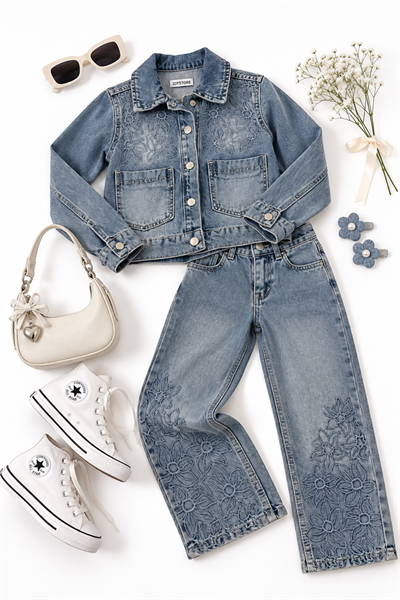 Tasarım Violet Denim Takım -Mavi(4-12 yaş)
