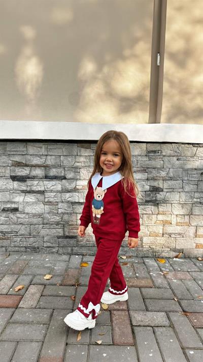 Tedy Yaka Detay Takım-Kırmızı (2yaş-8yaş)