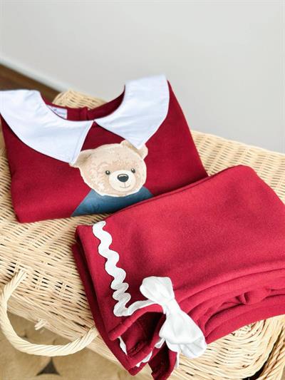 Tedy Yaka Detay Takım-Kırmızı (2yaş-8yaş)