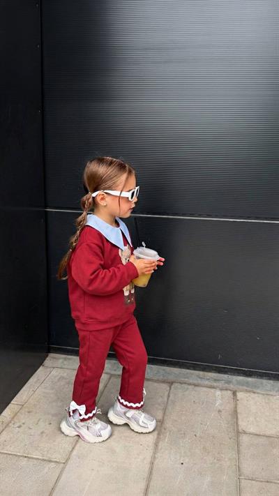 Tedy Yaka Detay Takım-Kırmızı (2yaş-8yaş)