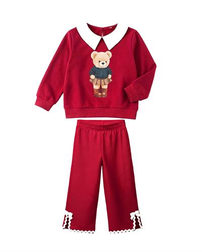 Tedy Yaka Detay Takım-Kırmızı (2yaş-8yaş)