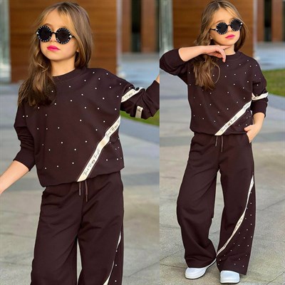 Think Taşlı Şeritli Takım-Acı Kahve  (5-14 yaş)