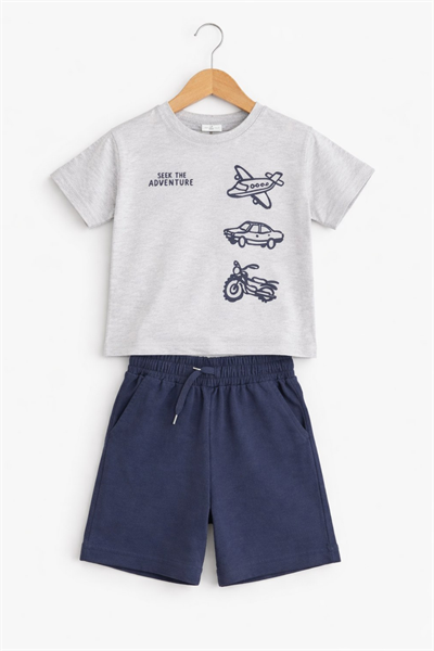 Uçak Detay Şortlu Takım  - Lacivert (1-6Yaş)