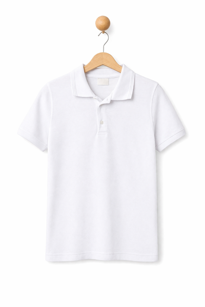 Unisex Yakalı T-shirt - Beyaz (7-14 yaş aralığı)