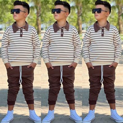 Yakalı Çizgili Takım- Kahve (8-16 yaş aralığı)