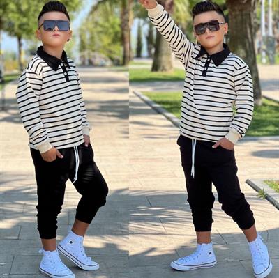 Yakalı Çizgili Takım- Siyah (8-16 yaş aralığı)