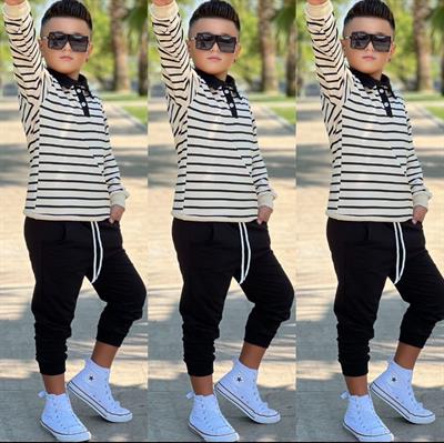 Yakalı Çizgili Takım- Siyah (8-16 yaş aralığı)