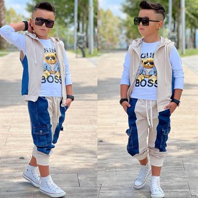 Yelekli 3lü Jean Detay Takım-Bej(3-12yaş)