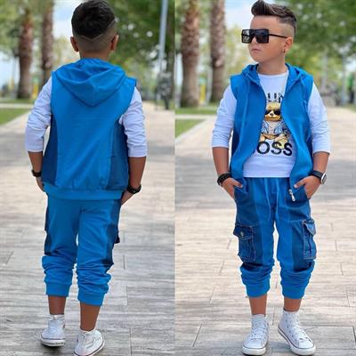 Yelekli 3lü Jean Detay Takım-Mavi(3-12yaş)