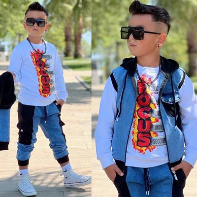 Yelekli 3lü Jean Detay Takım-Siyah(3-12yaş)