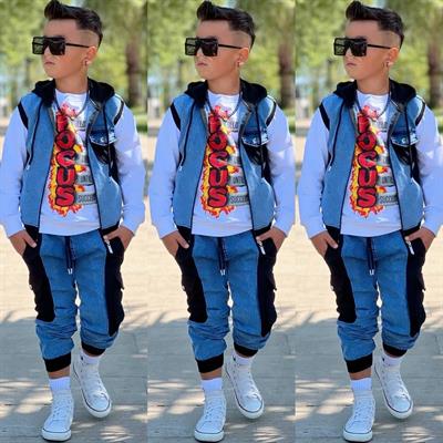 Yelekli 3lü Jean Detay Takım-Siyah(3-12yaş)