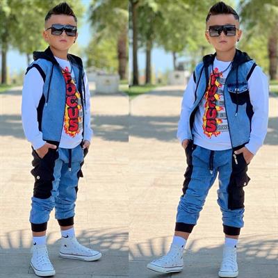 Yelekli 3lü Jean Detay Takım-Siyah(3-12yaş)