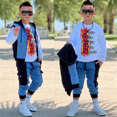 Yelekli 3lü Jean Detay Takım-Siyah(3-12yaş)