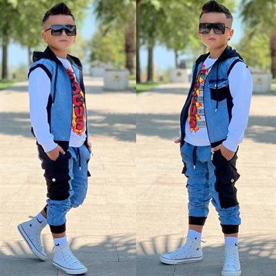 Yelekli 3lü Jean Detay Takım-Siyah(3-12yaş)