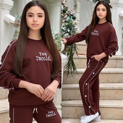 Yes Im Cold Kız Çocuk Eşofman Takımı -Kahve(8-16 yaş aralığı)