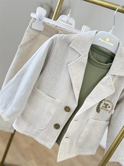 Yeşil Tişörtlü Keten 3lü Takım (2 yaş-8 yaş)