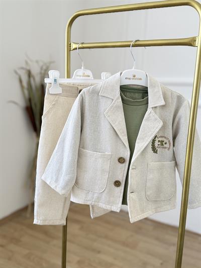 Yeşil Tişörtlü Keten 3lü Takım (2 yaş-8 yaş)