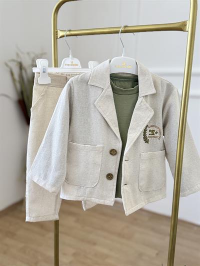 Yeşil Tişörtlü Keten 3lü Takım (2 yaş-8 yaş)