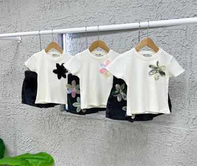 Zambak Detay Şort Etekli Takım - Yeşil (3-10yaş)