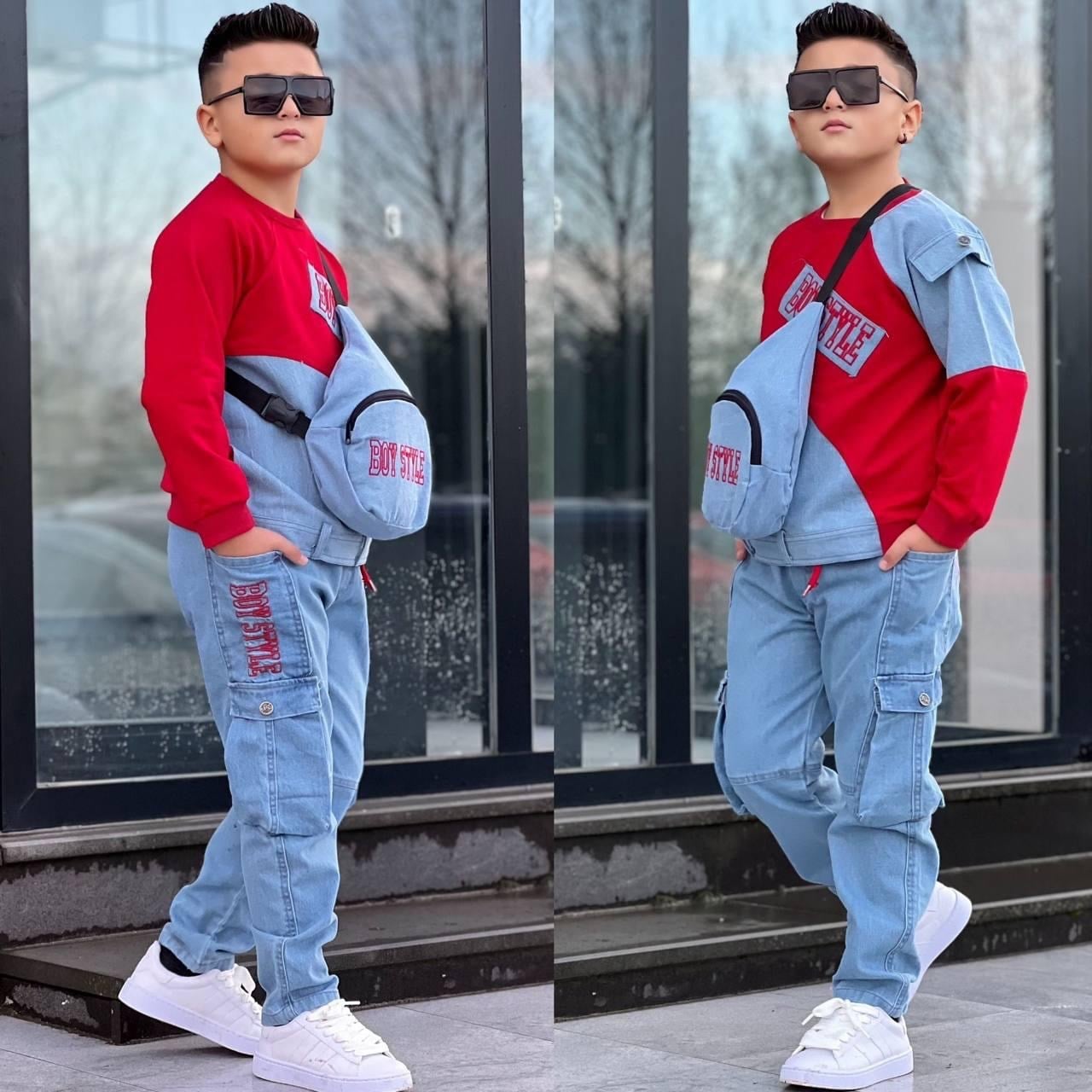 Boy Style Çantalı 3'lü Takım-Kırmızı (2-14yaş)