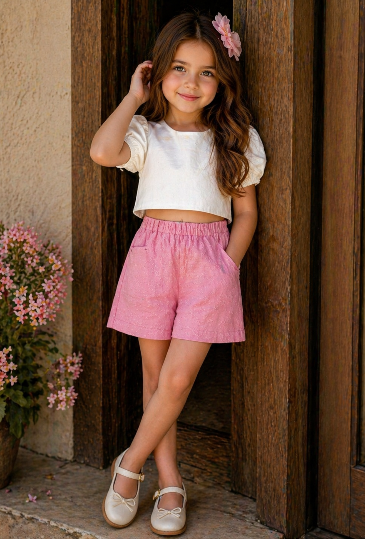 Brode Şortlu Crop Takım - Pembe (2-8 yaş aralığı)