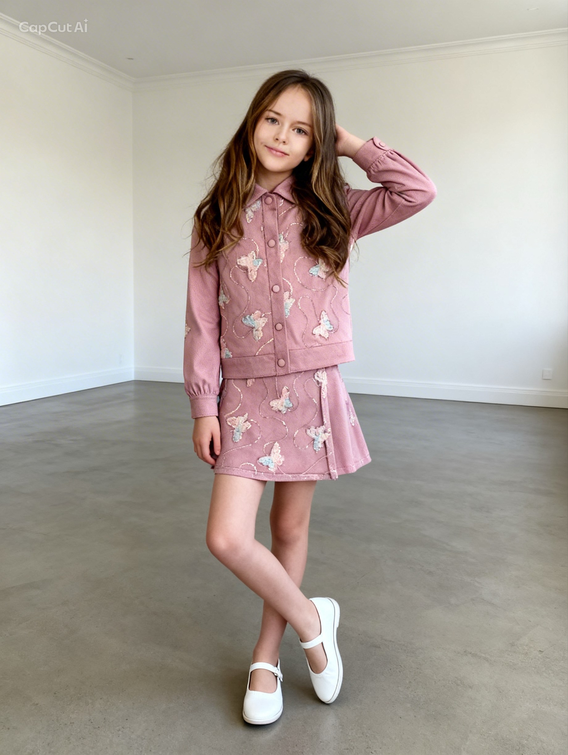 Butterfly Tasarım GabardinTakım Pudra(4-12 yaş)
