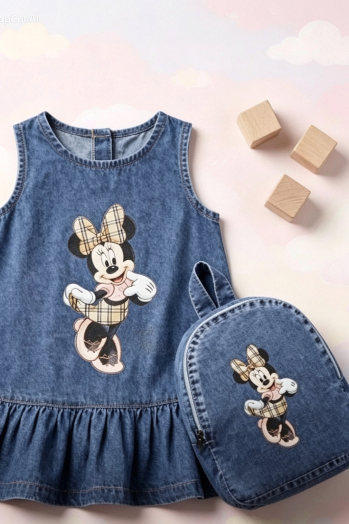 Çantalı Denim Elbise - Mavi (6-9yaş)