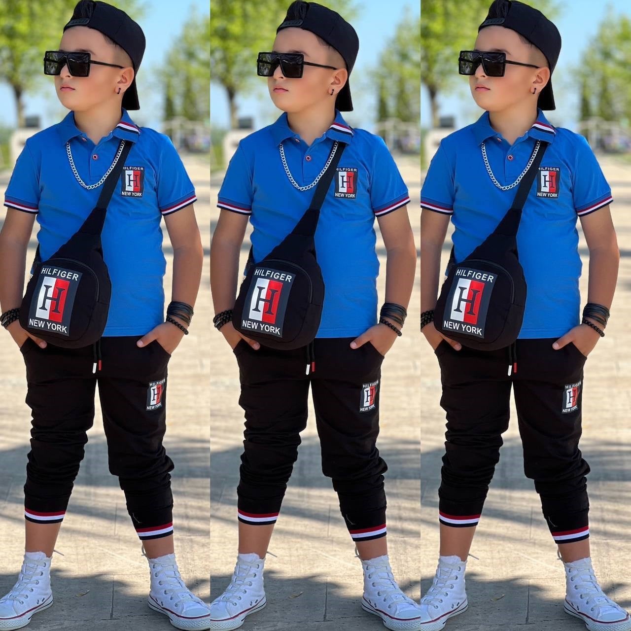 Çantalı Şapkalı 4 lü Takım - Mavi (3-12Yaş)