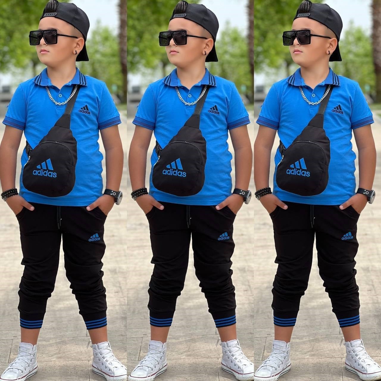 Çantalı Şapkalı 4 lü Takım - Mavi (3-12Yaş)