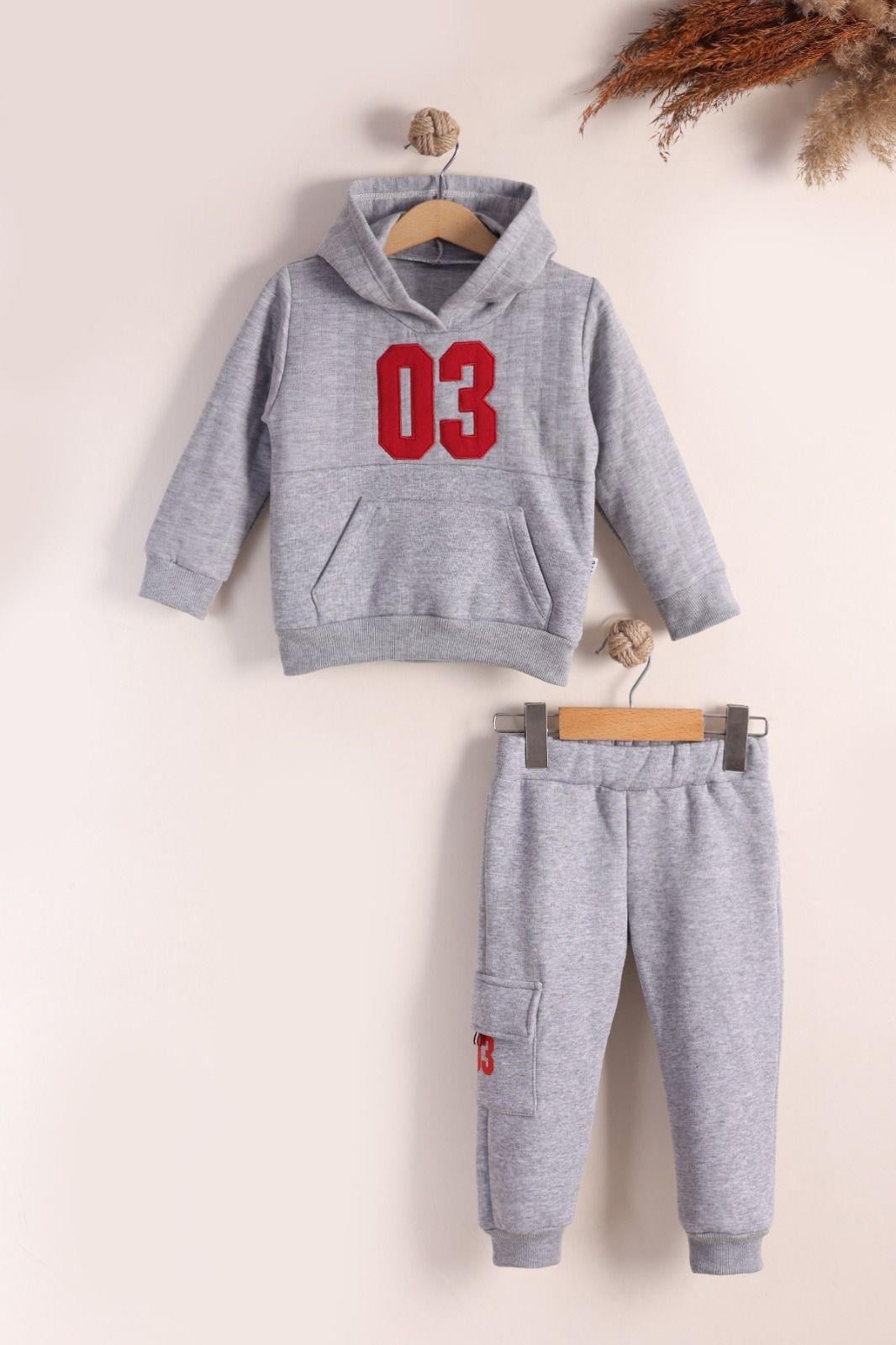Cep Detay Kapuşonlu Takım-Gri  (2-5yaş)