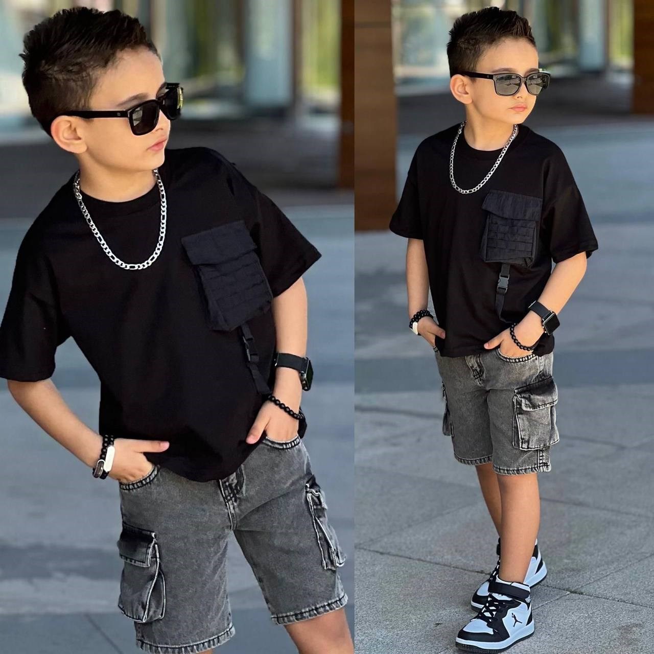 Cep Detay Şortlu Takım -Siyah (3-10Yaş)