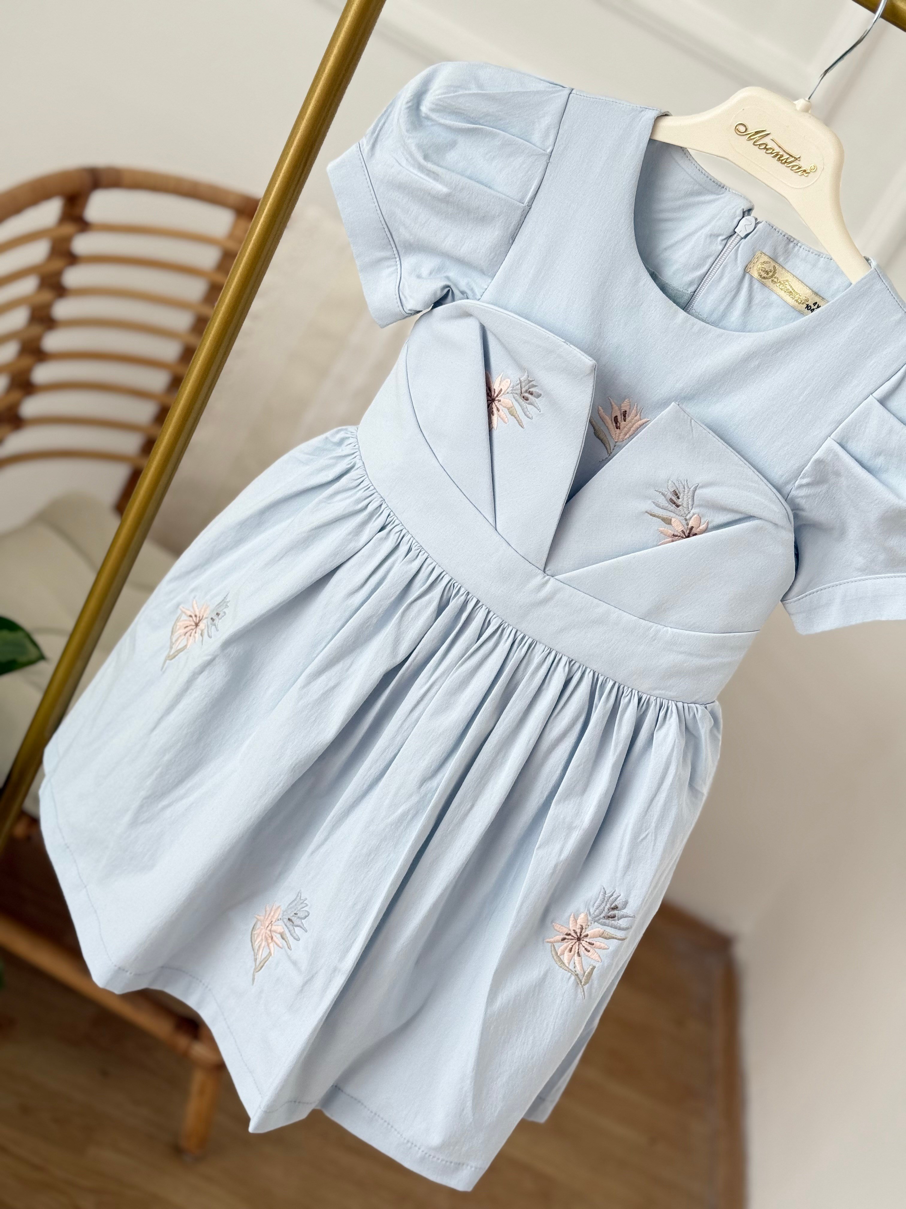 Çiçek Detay Katlı Elbise - Mavi (4yaş-8 yaş)