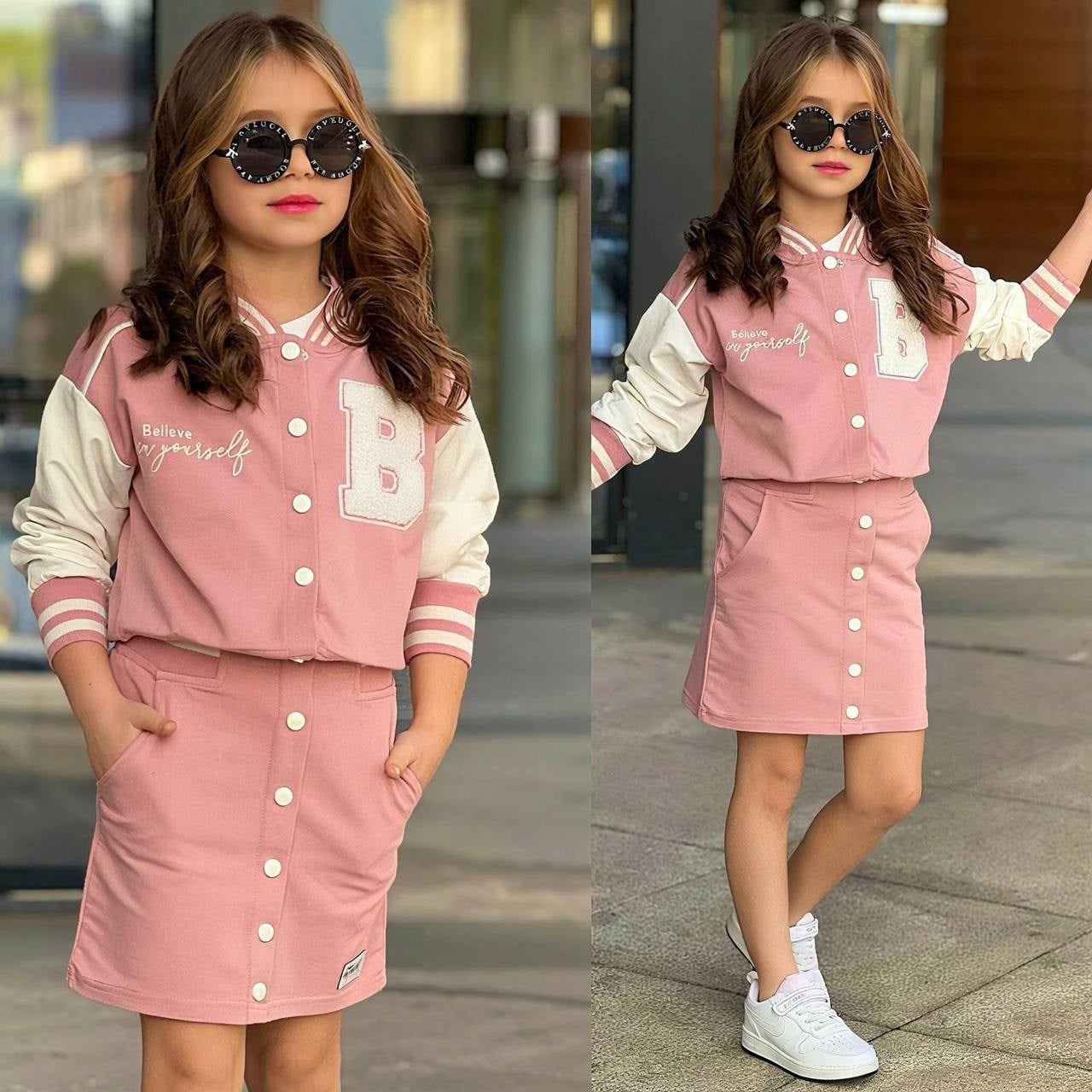 College Etekli 3 Parça Takım -Pembe(3-10 yaş)