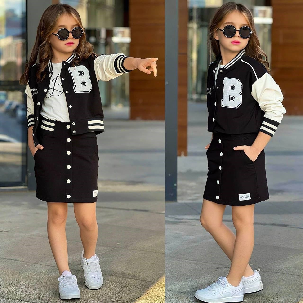 College Etekli 3 Parça Takım -Siyah(3-10 yaş)