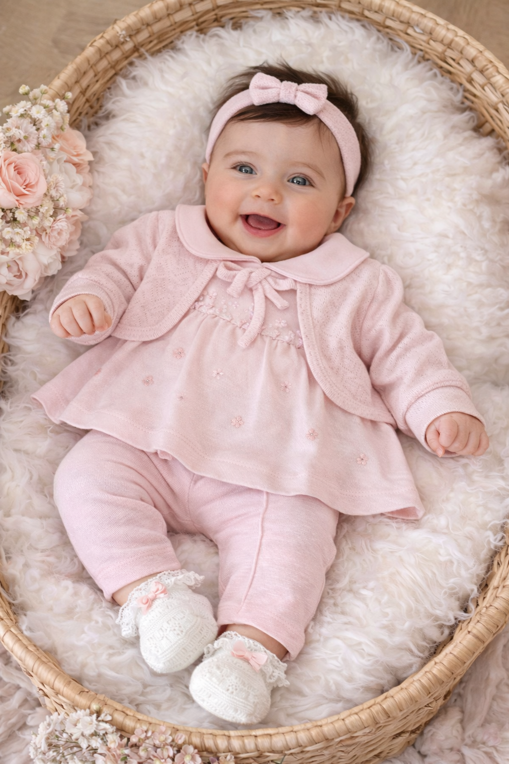 Daisy Bolerolu 3 lü Takım - Soft Pembe  (6ay-18ay)