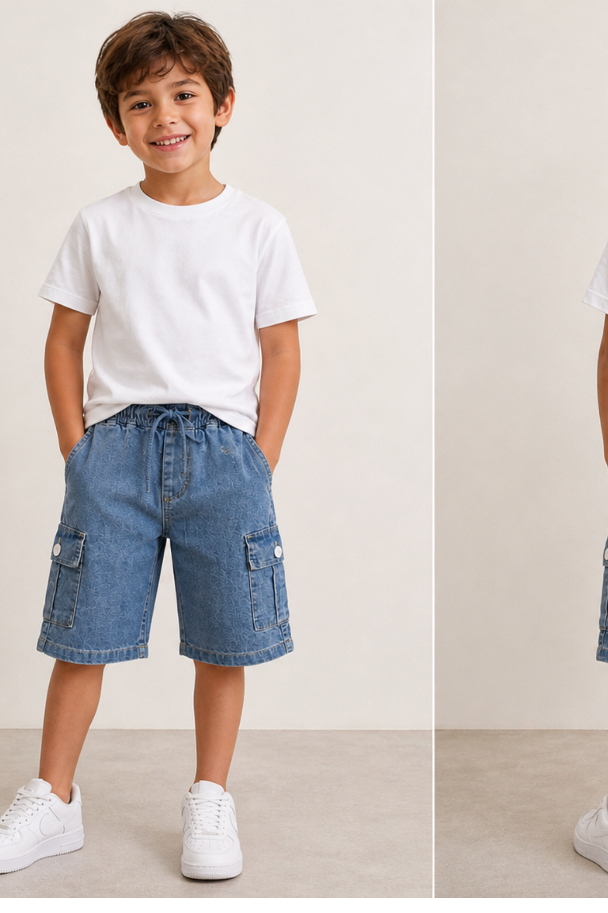 Denim Kargo Cepli Şort - Mavi (6-12yaş aralığı)