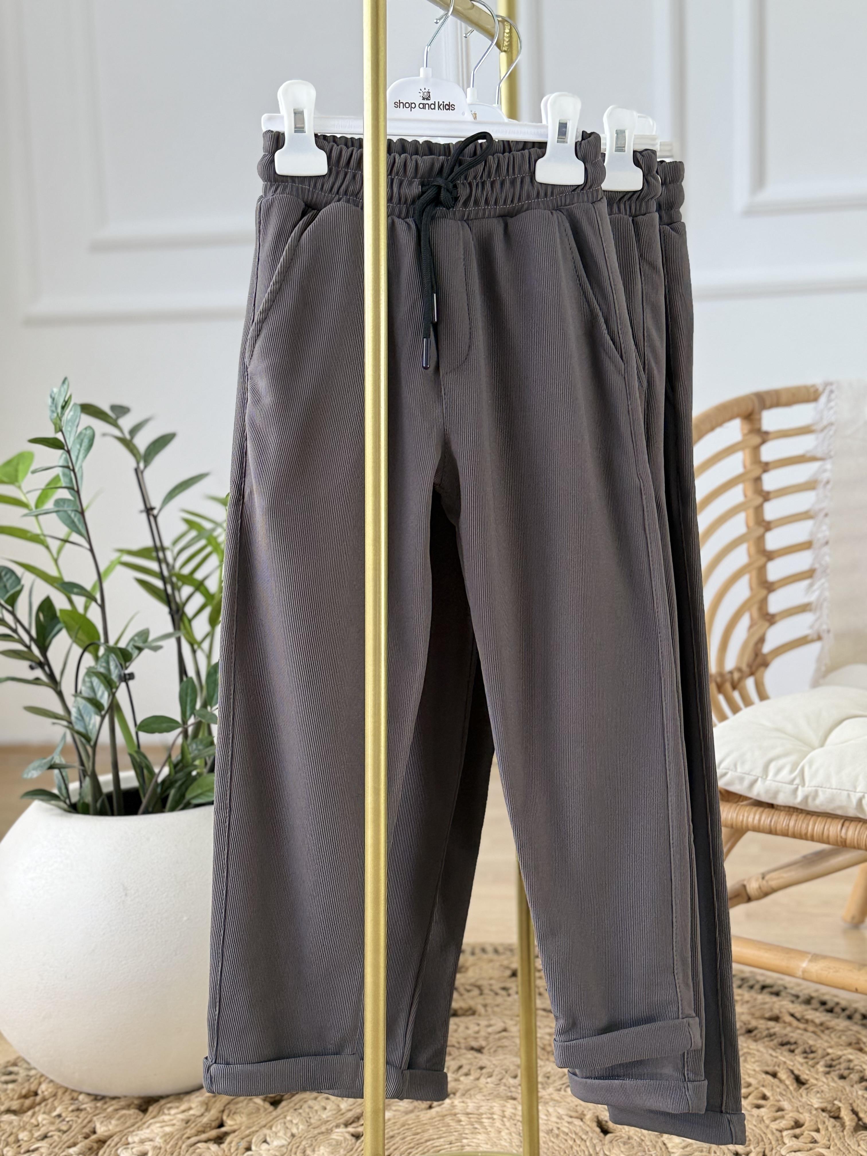 double Paça Şardonlu Pantolon- Antrasit (6-16 yaş)