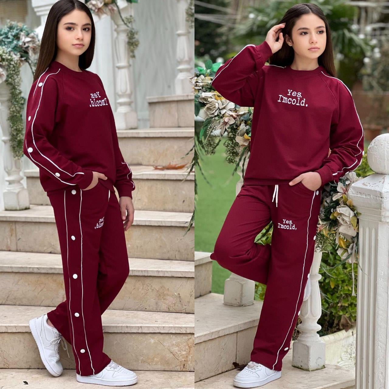 Düğme Detay Eşofman Takım-Bordo(8-16 yaş aralığı)