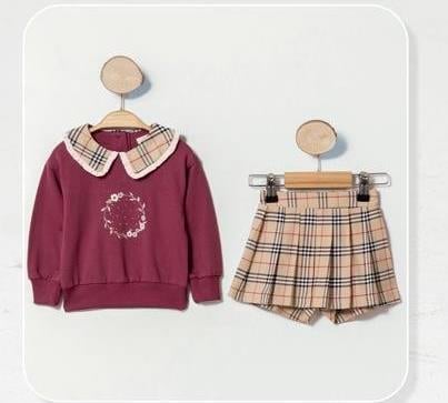 Ekose Bordo Etek Takım (9 ay-36 ay)