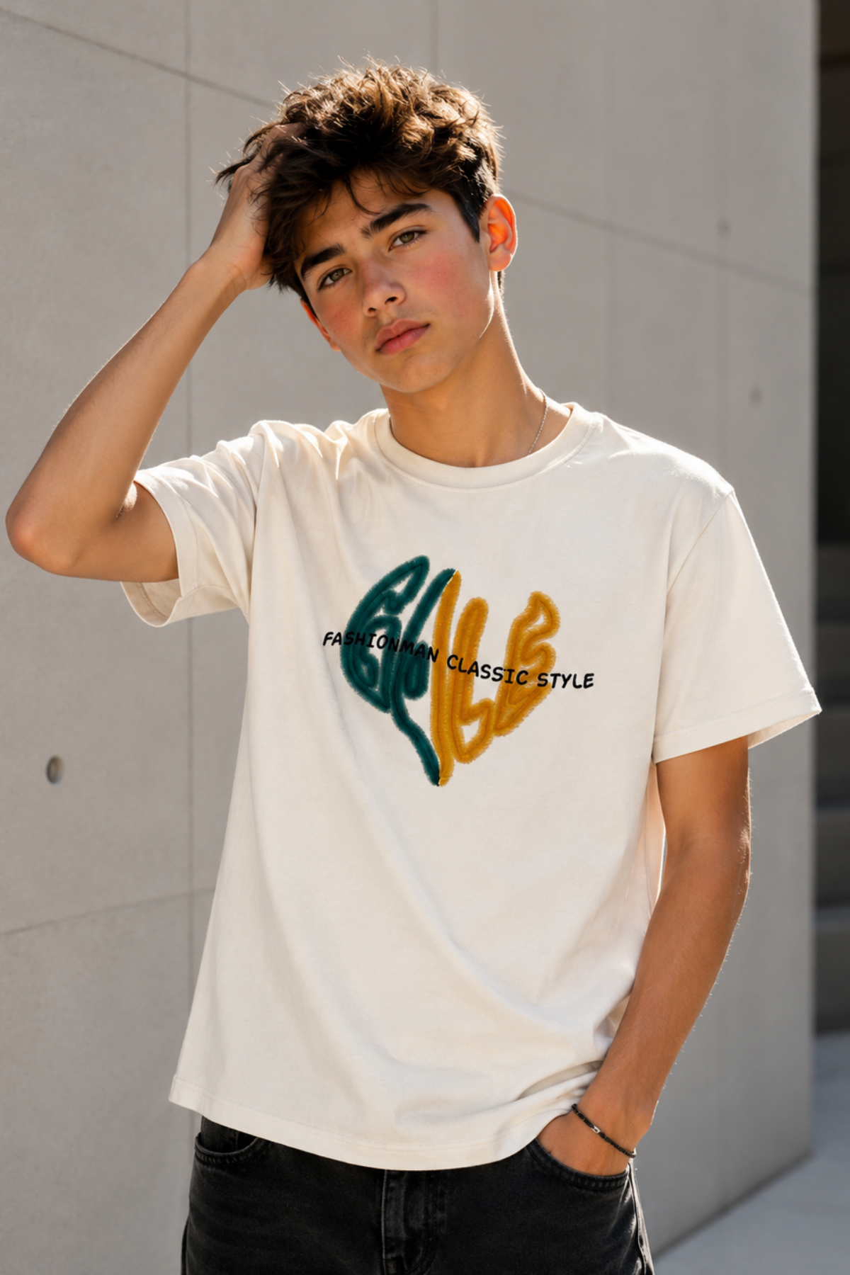Fashionman Classic Style T-shirt - Ekru (13-16 yaş aralığı)