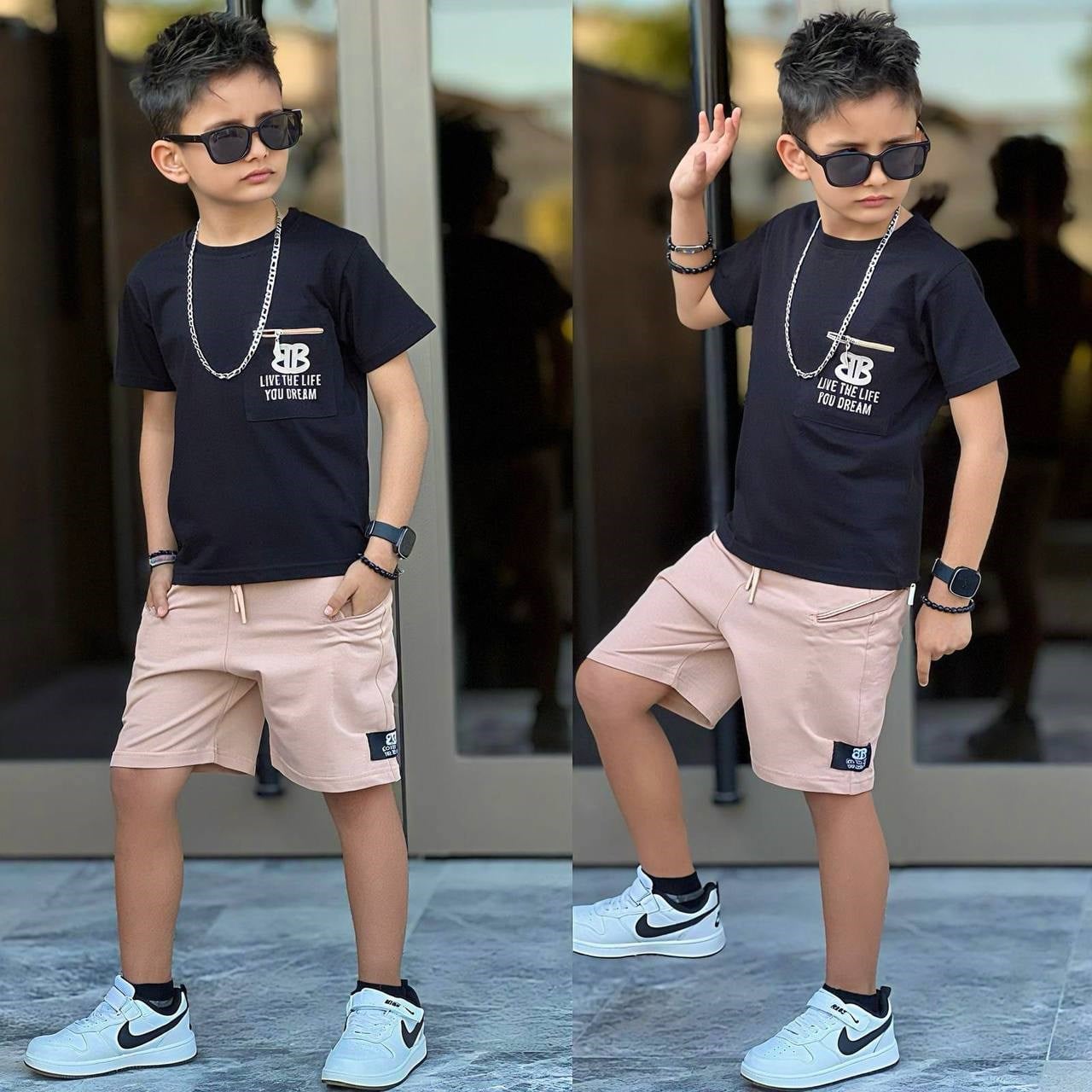 Fermuarlı Şortlu Takım - Siyah (5-14Yaş)