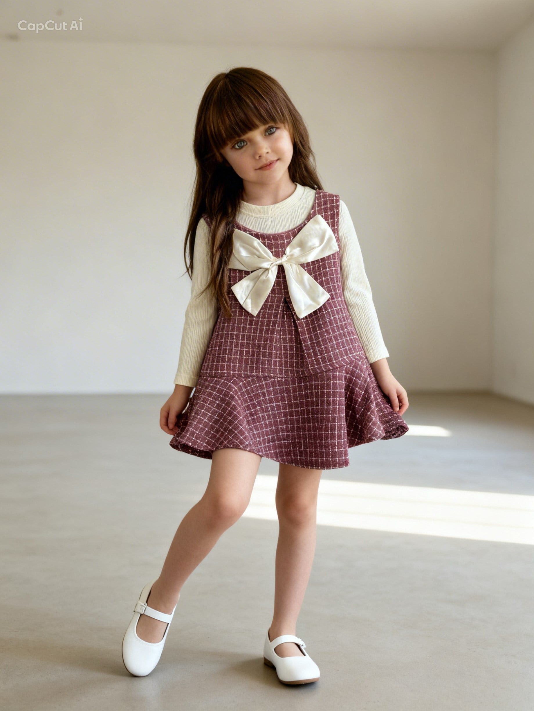 Fiyonk Detay Elbise Tshırt  Takım -Pudra(2-6)